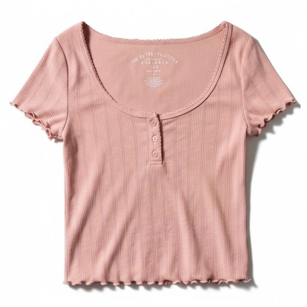 Aeropostale Women's Green Short Sleeve  Cropped Henley T Shirt w/buttons  Sz S